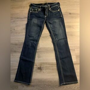 Express barely boot low rise dark blue jeans, size 4